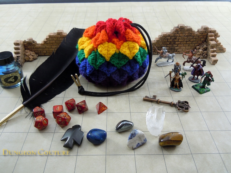 Rainbow Pride Crochet Dragon Scale Dice Bag