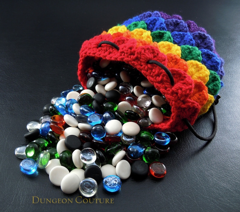 Rainbow Pride Crochet Dragon Scale Dice Bag