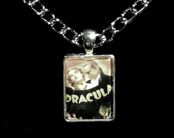 Dracula Movie Poster Pendant Necklace/Boris Karloff/Horror Jewelry/Vampire Jewelry/Vintage Dracula Movie Poster/Spooky Jewelry/Blood Suckers