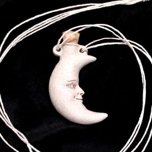 Moon Man Necklace/Moon Pendant/Celestial Pendant/Hemp Necklace/Crescent Moon Necklace/Crescent Moon Jewelry/Stars & Moon/Space Necklace