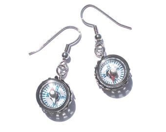 Compass Earrings: Compass Jewelry, Sailing Jewelry, Ship Jewelry, Camping Jewelry, Jewelry With Compass, Functioning Compass Charm Earrings