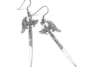 Detailed Silver Battle Axe Earrings: Medieval Warrior Jewelry, Axe Earrings, Axe Jewelry, Medieval Jewelry, Warrior Jewelry, Medieval Times