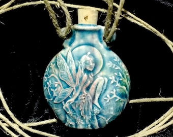 Pixie Necklace/Fairy Necklace/Peruvian Ceramic Bottle Pendant/Essential Oils Holder/Pixie Pendant/Fairy Pendant/Fairy Jewelry/Fairies/Pixies