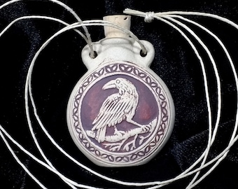 Raven Necklace/Crow Necklace/Bottle Pendant/Raven Jewelry/Hemp Jewelry/Hemp Necklace/Raven Necklace/Essential Oil Holder/Crow Jewelry