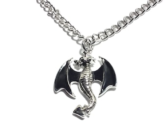 Dragon Necklace: Dragon Jewelry, Dragon Pendant Necklace, Dragons, Mythical Creatures, Black Winged Dragon Necklace, Winged Creatures