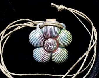 Flower Necklace/Flower Power Necklace/Peruvian Ceramic Bottle Pendant/Essential Oils Holder/Flowers/Flower Jewelry/Flowers/Gifts for Her