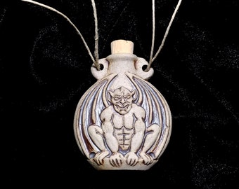 Gargoyle Necklace/Peruvian Ceramic Bottle Pendant/Hemp Jewelry/Gargoyles/Gargoyle Jewelry/Gargoyle Hemp Necklace/Oil Bottle Pendant Necklace