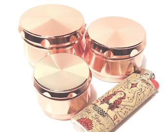 Broyeur à tambour en or rose/broyeur en or rose/broyeur d'herbes aromatiques/broyeur de feuilles de thé/broyeur d'herbes aromatiques/broyeur d'épices/broyeurs avec poignée/broyeur d'or rose