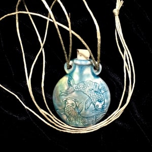 Koi Fish Necklace/Ceramic Bottle Pendant/Pisces Necklace/Fish Jewelry/Hemp Jewelry/Hemp Necklace/Essential Oil Holder Pendant Necklace image 1