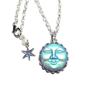 Blue Moon Face Necklace/Moon Pendant/Moon Necklace/Moon Jewelry/Star Necklace/Celestial Jewelry/Moon & Stars Jewelry/Space Jewelry/Full Moon