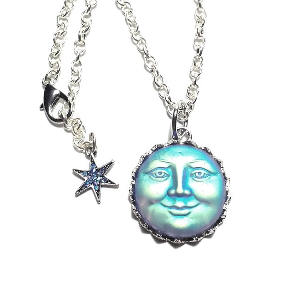 Blue Moon Necklace/Moon Pendant/Moon Necklace/Moon Jewelry/Star Necklace/Celestial Jewelry/Moon & Stars Jewelry/Space Jewelry/Full Moon
