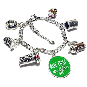 Coffee Charm Bracelet/But First Coffee Bracelet/Coffee Jewelry/Coffee Barista/Coffeehouse/Espresso/Coffee Shop Cafe Jewelry/Gift for Barista