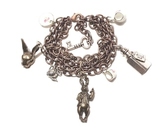 Alice in Wonderland Chain Mail Charm Bracelet/Alice in Wonderland Jewelry/Fairy Tale Jewelry/The White Rabbit Jewelry/Steampunk Jewelry
