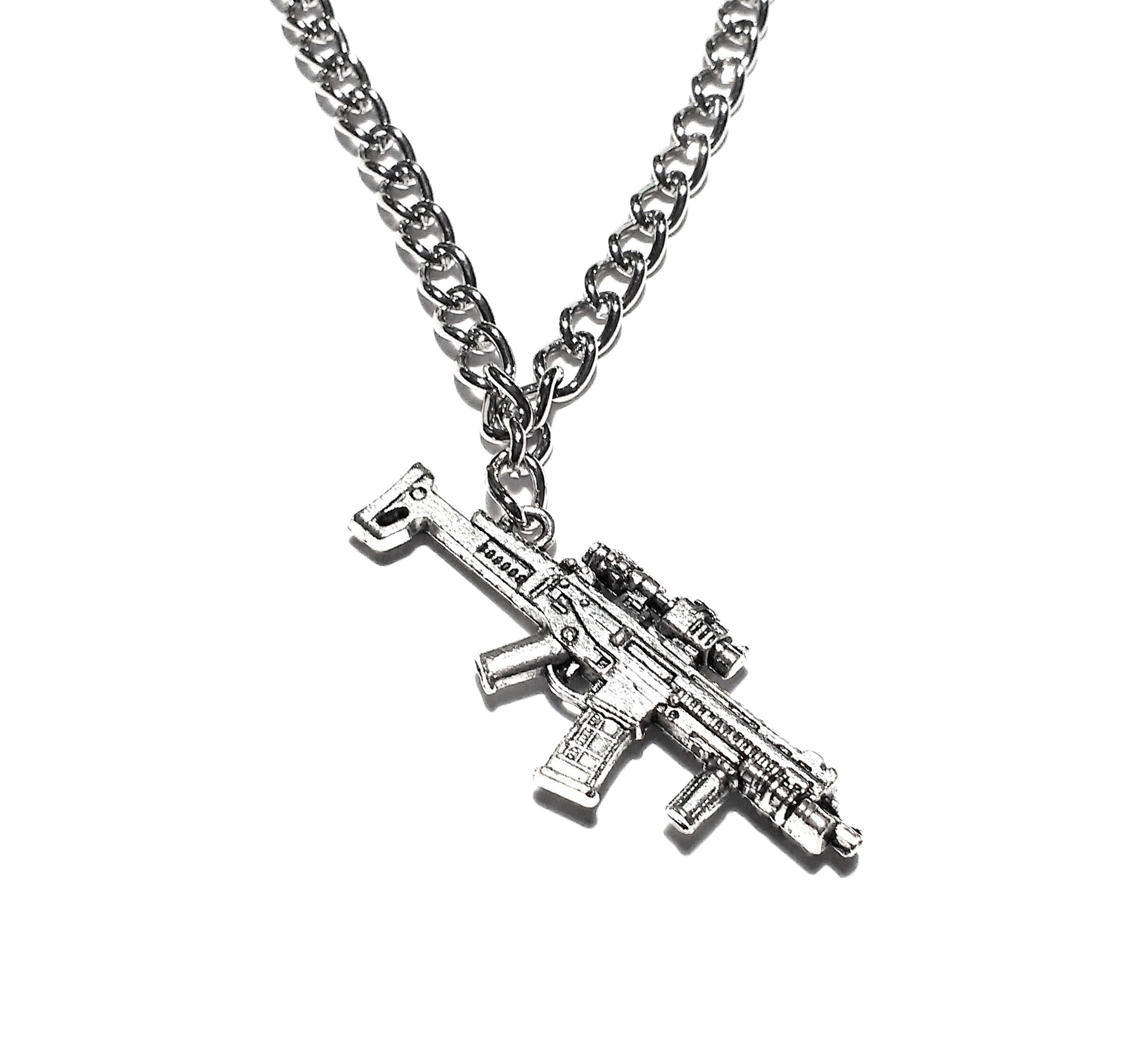 Machine Gun Necklace With Hand Gun Charm/gun Necklace/military Etsy