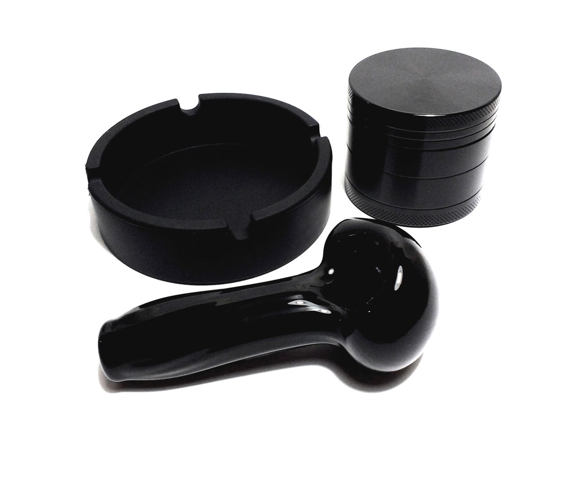 Black Pipe Grinder & Silicone Ashtray Grinder Set/Glass Etsy