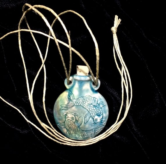 Koi Fish Necklace/Ceramic Bottle Pendant/Pisces Necklace/Fish Jewelry/Hemp Jewelry/Hemp Necklace/Essential Oil Holder Pendant Necklace