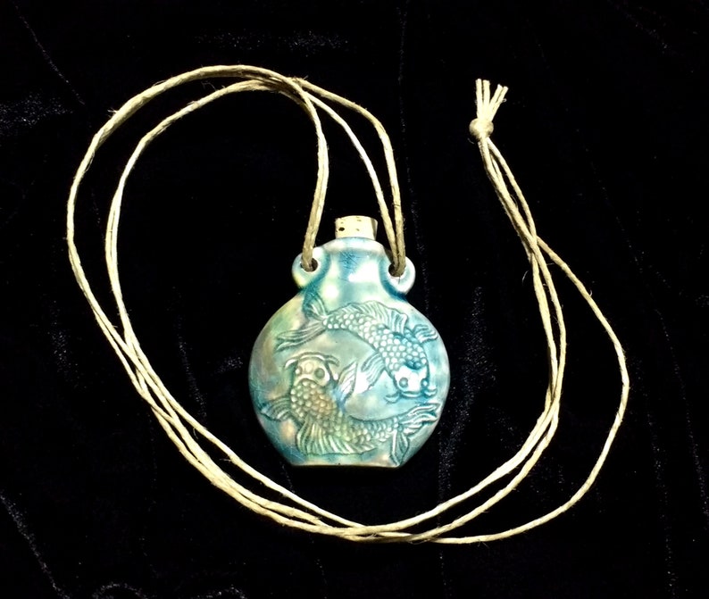 Koi Fish Necklace/Ceramic Bottle Pendant/Pisces Necklace/Fish Jewelry/Hemp Jewelry/Hemp Necklace/Essential Oil Holder Pendant Necklace image 4