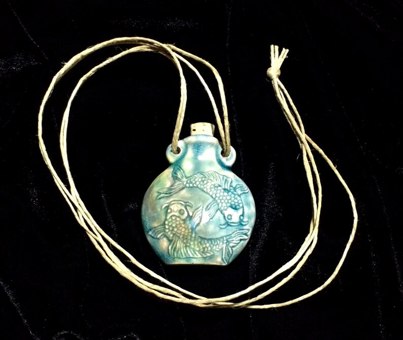 Koi Fish Necklace/Ceramic Bottle Pendant/Pisces Necklace/Fish Jewelry/Hemp Jewelry/Hemp Necklace/Essential Oil Holder Pendant Necklace image 4
