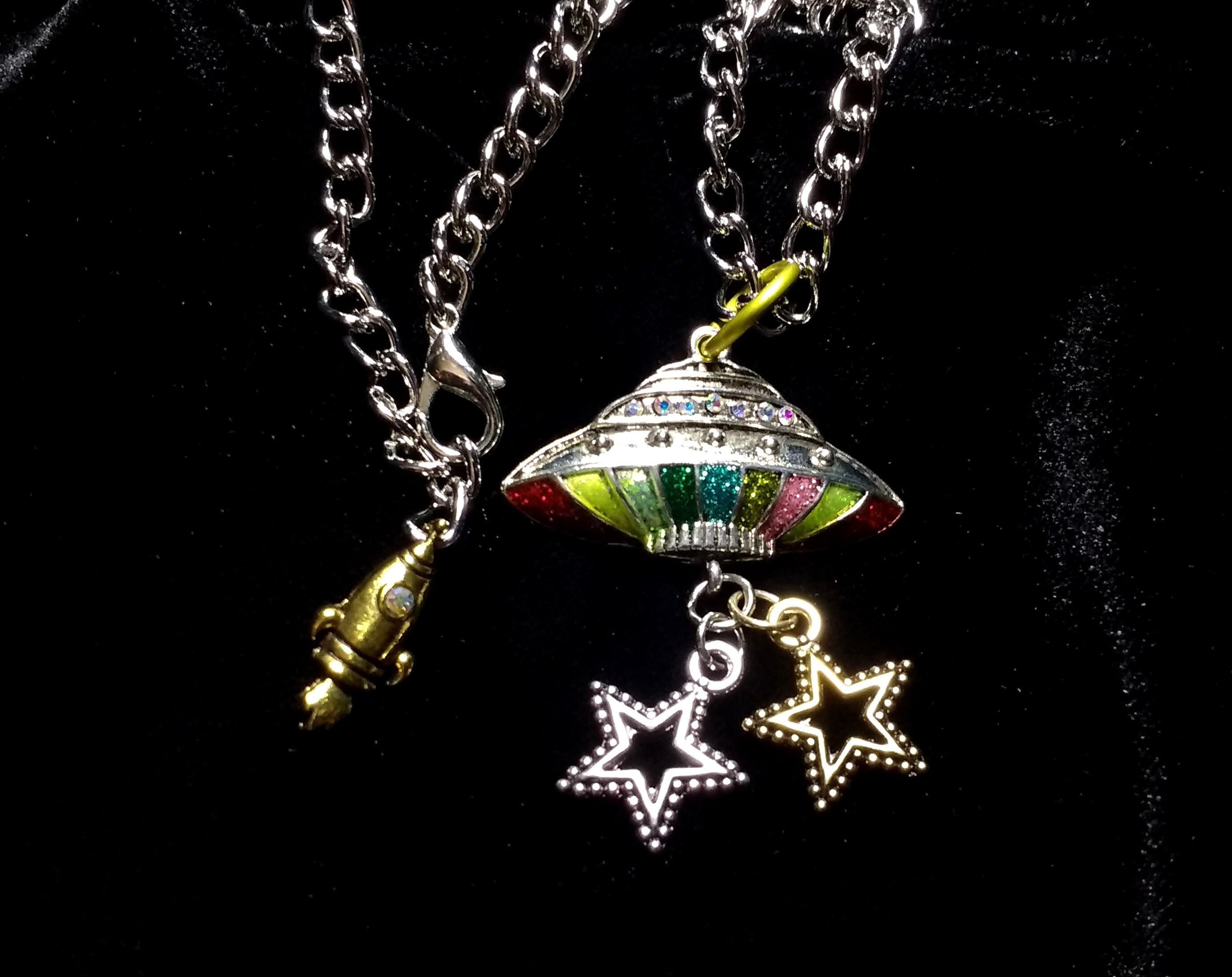 UFO Necklace/spacecraft Necklace/outer Space/glitter UFO Necklace ...