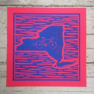 Bike New York - Original Linocut - Hand Printed