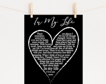 The Beatles in My Life Printable Wall Art. Song Lyrics. Home Decor. Gallery Wall - Etsy