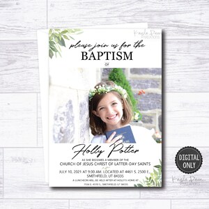 LDS Baptism Invitation, Girl Baptism Invitation