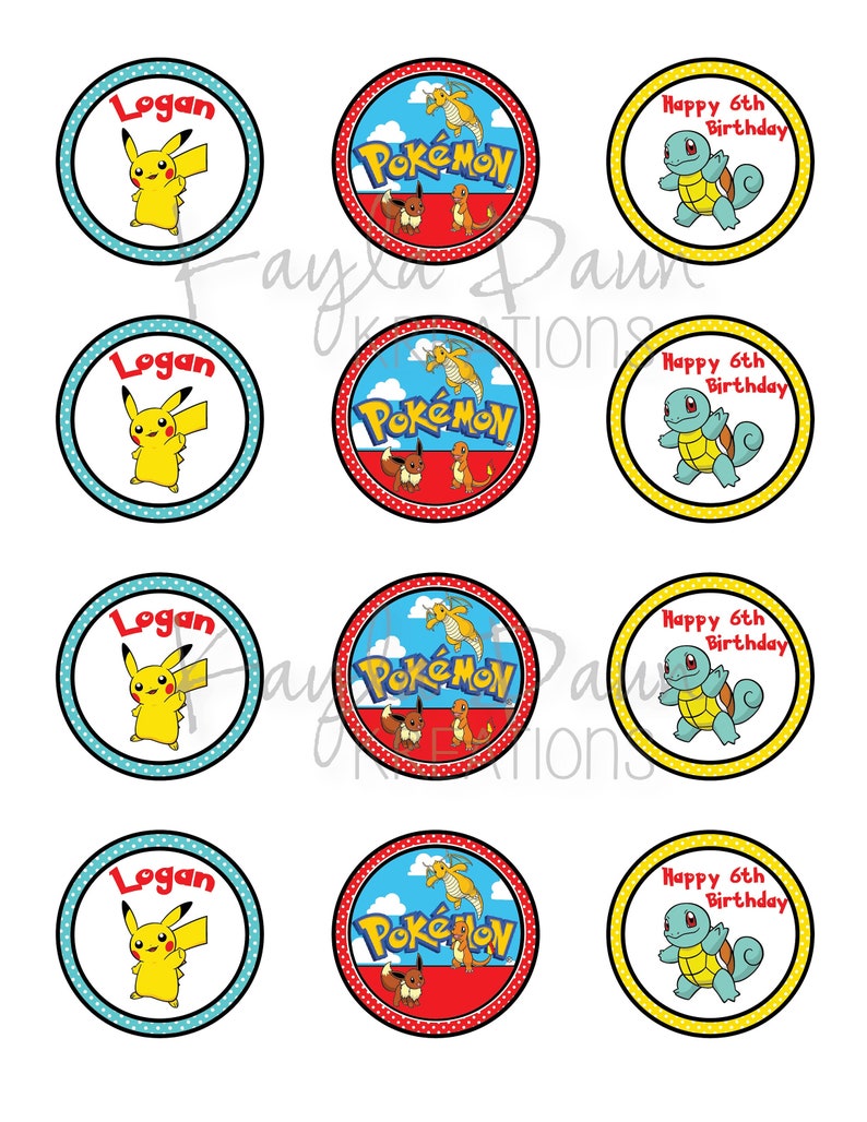 Personalized Pokemon Cupcake Toppers