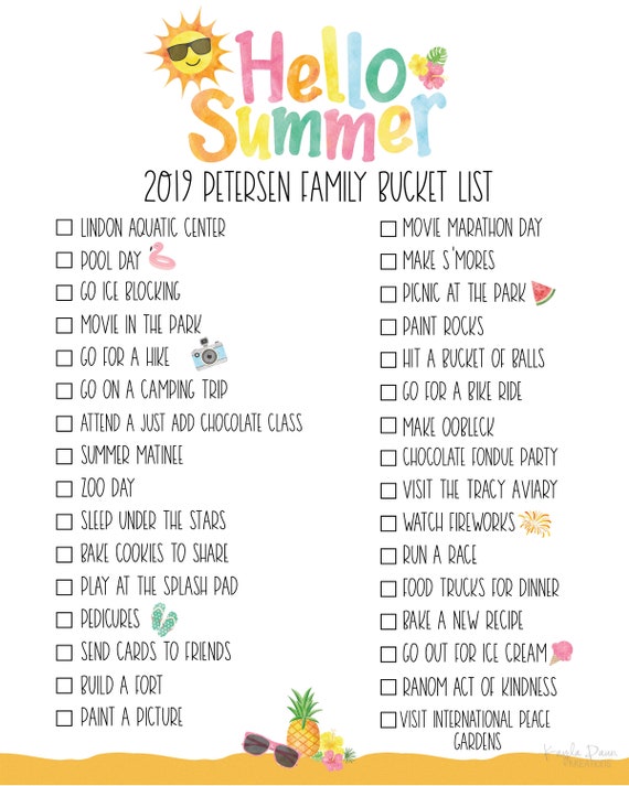 Personalized Summer Bucket Lists