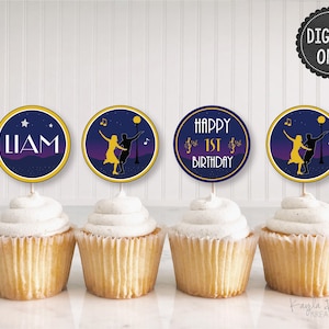 Toppers de cupcake inspirados em La La Land, Toppers de cupcake com tema de Hollywood personalizados (SOMENTE DIGITAL)