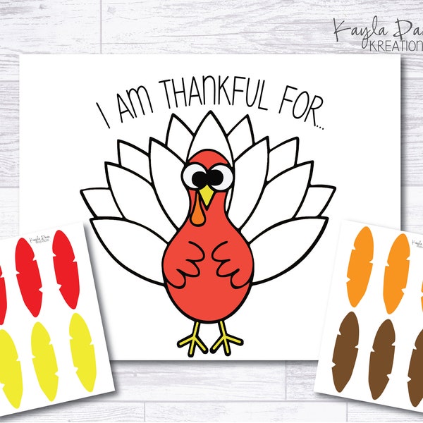 Pin the Feather on the Turkey-I Am Thankful For Game-Thanksgiving Game-DIGITAL DOWNLOAD-Instant Download