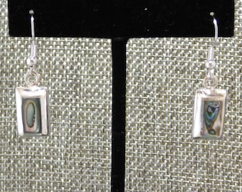 Mexican Earrings Vintage Abalone Shell Alpaca Silver Dangle Drop Paua Inlay Y19