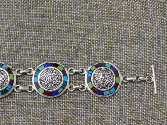 Vintage Mexican Bracelet Alpaca Silver Aztec Sun … - image 7