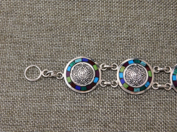 Vintage Mexican Bracelet Alpaca Silver Aztec Sun … - image 6