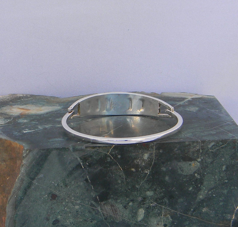Mexican Silver Alpaca Bracelet 6-34 Vintage Hinged Pink Enamel Blue Green Stone Inlay J04