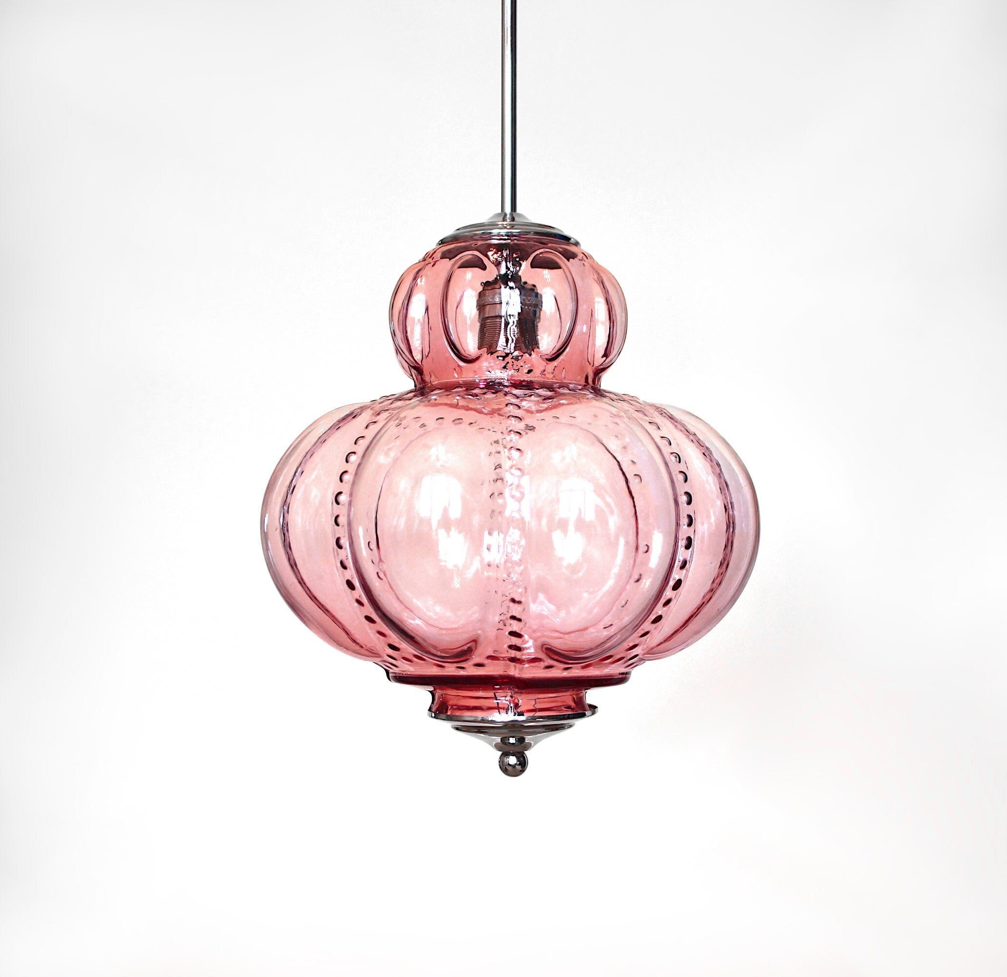 Pink glass pendant light deals