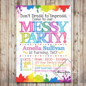 Custom Rainbow Art Paint Messy  Party Invitation Printable | Customized Printable File | Child's First Second Third Birthday Invite