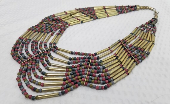 Vintage Boho Tubular Brass and Bead Multi Strand … - image 3