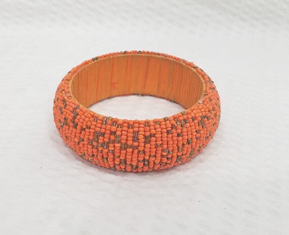 Vintage Boho Orange and Taupe Metallic Seed Bead … - image 1