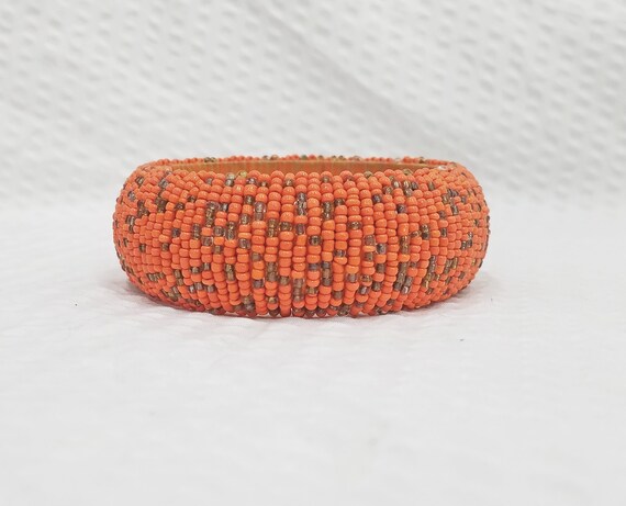 Vintage Boho Orange and Taupe Metallic Seed Bead … - image 3