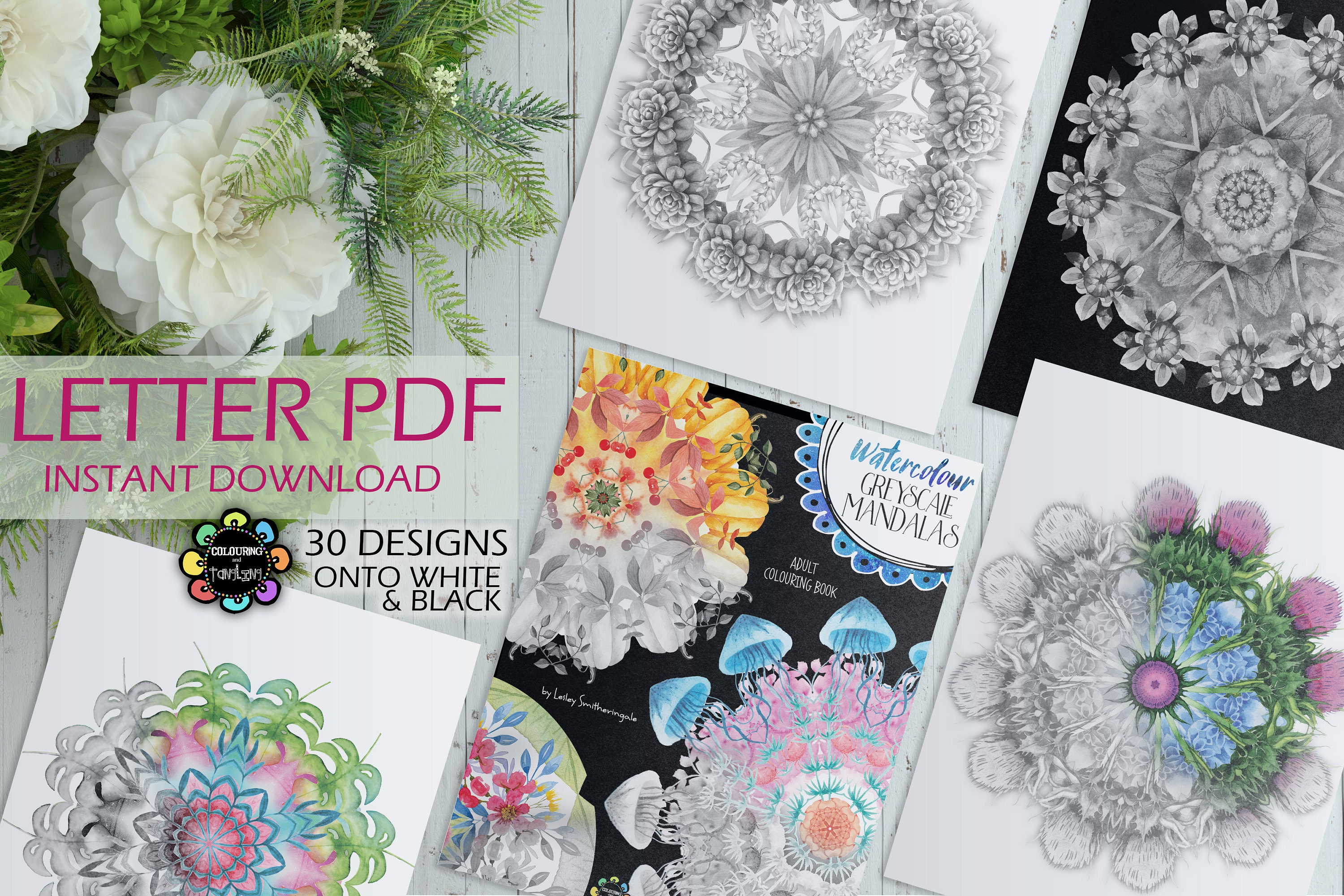 Download Watercolour Greyscale Mandalas Adult Colouring Book Etsy