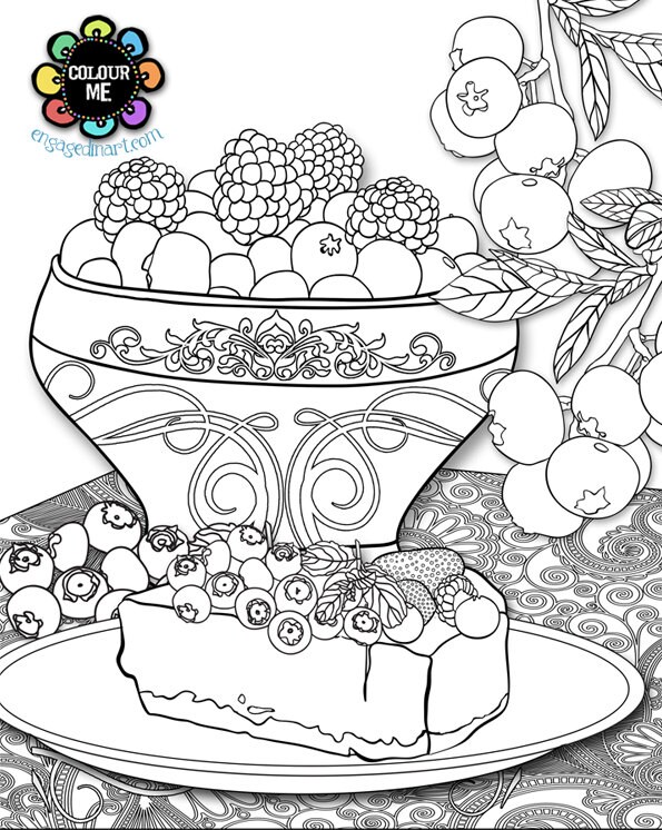 Printable Colouring Page Adult Colouring Page Blueberry Etsy Singapore
