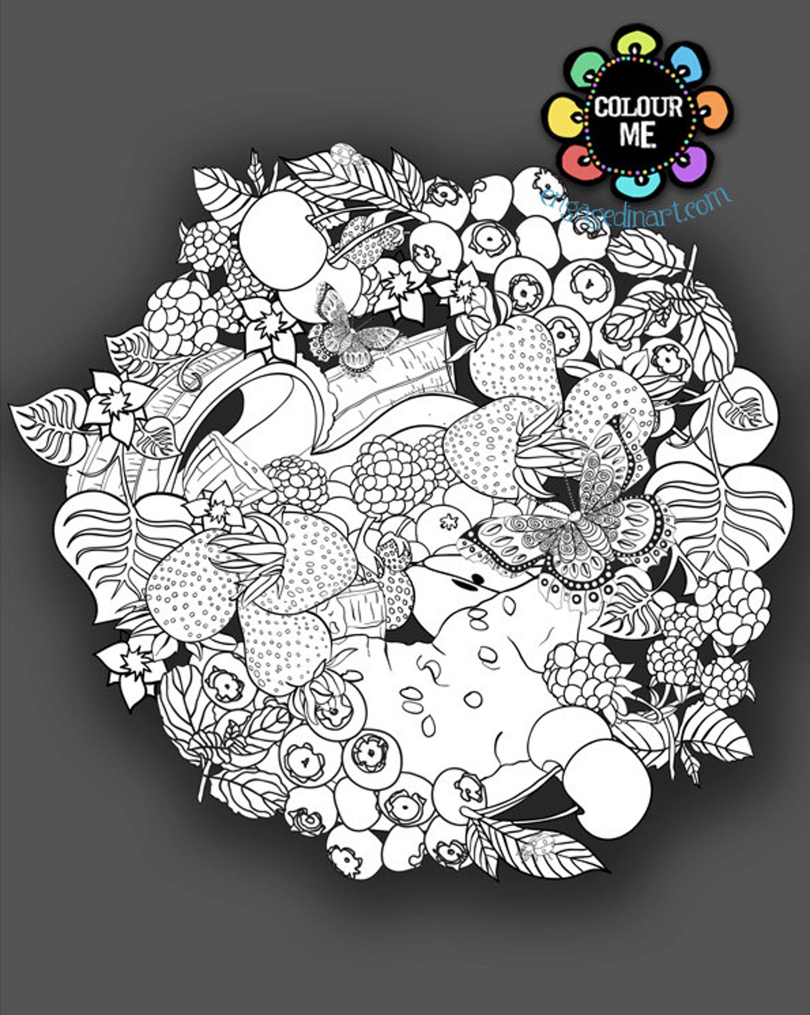 Printable Colouring Page Adult Colouring Page Fruit Circle - Etsy