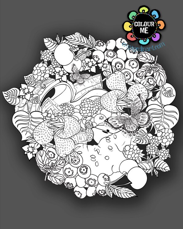 Printable Colouring Page Adult Colouring Page Fruit Circle - Etsy