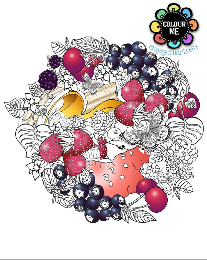 Printable Colouring Page Adult Colouring Page Fruit Circle - Etsy