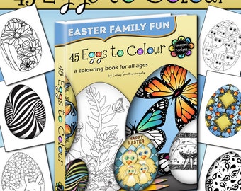 Easter Colouring Pages - 45 Eggs to Colour - Easter Family Fun Printable Book PDF