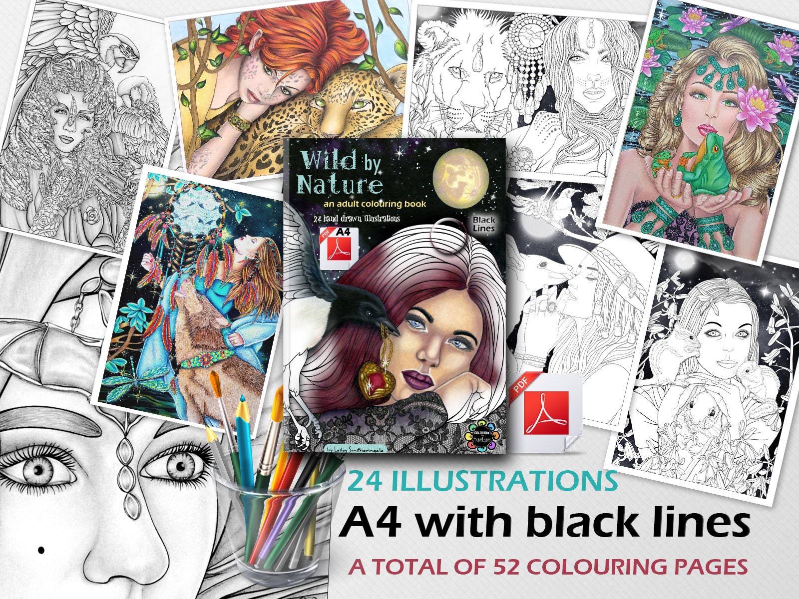 Download Fantasy Adult Colouring Book Pdf A4 Black Lines Wild By Etsy