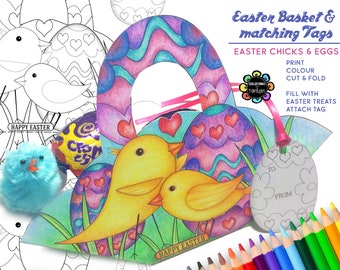 Printable Easter Basket, Easter Chicks to color,Easter coloring,Easter template, Easter printable,Easter coloring page,Easter chicks,Easter