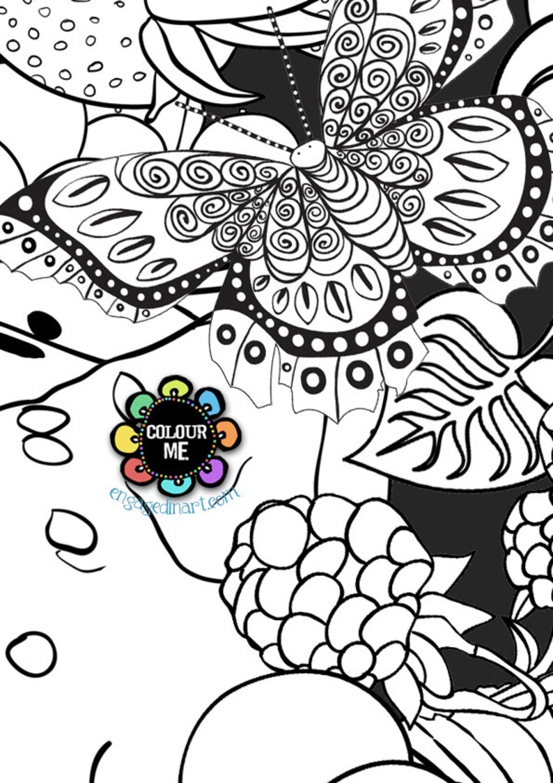 Printable Colouring Page Adult Colouring Page Fruit Circle - Etsy
