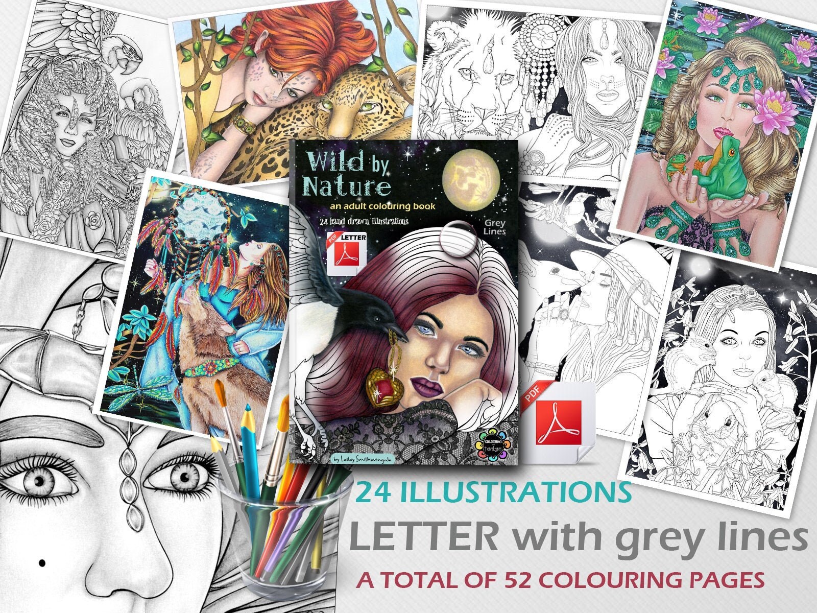 Download Fantasy Adult Colouring Book Pdf Letter Grey Lines Wild By Etsy