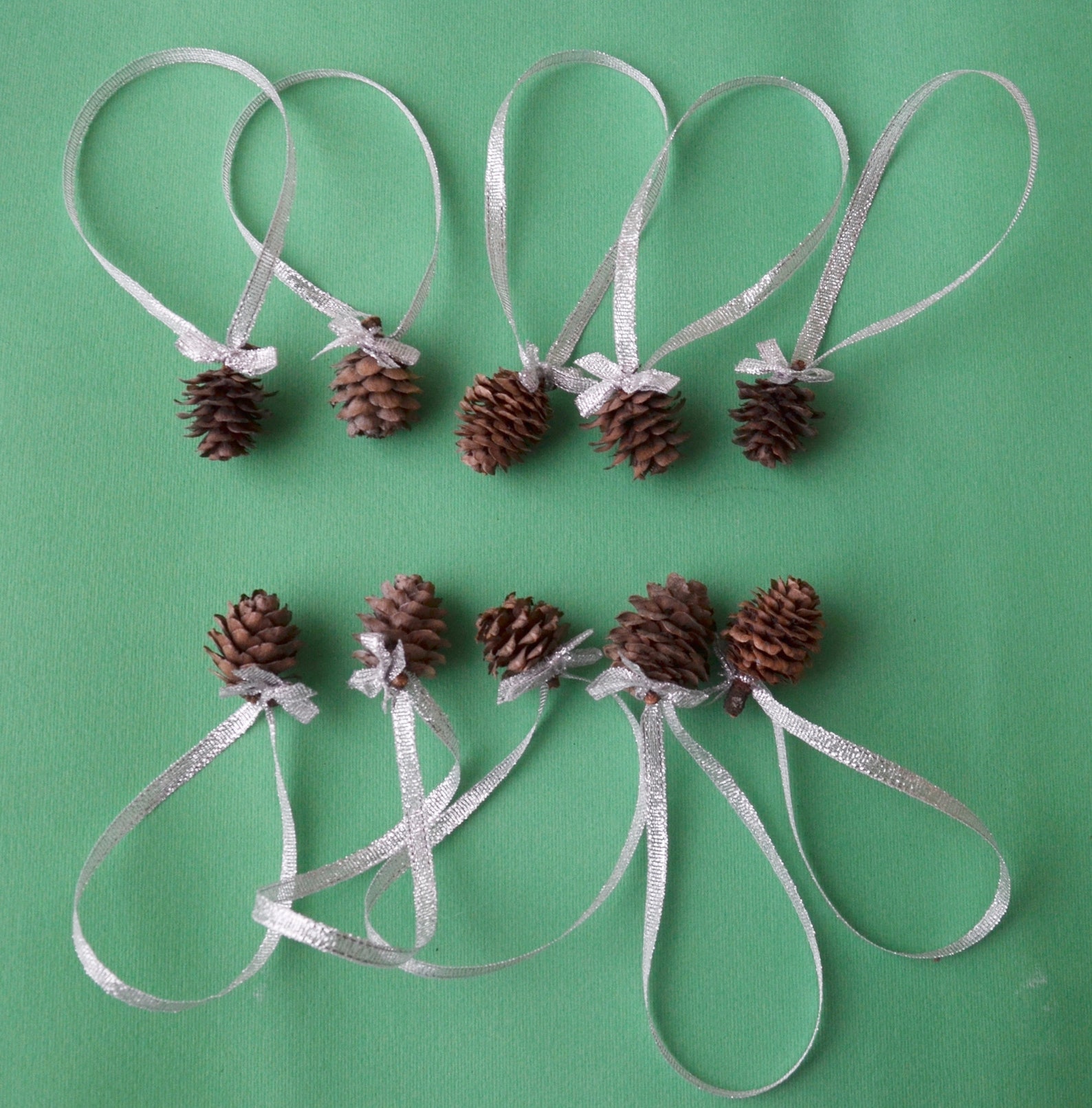 5 Natural small pine cones on ribbons set of 5 pcs mini pine Etsy